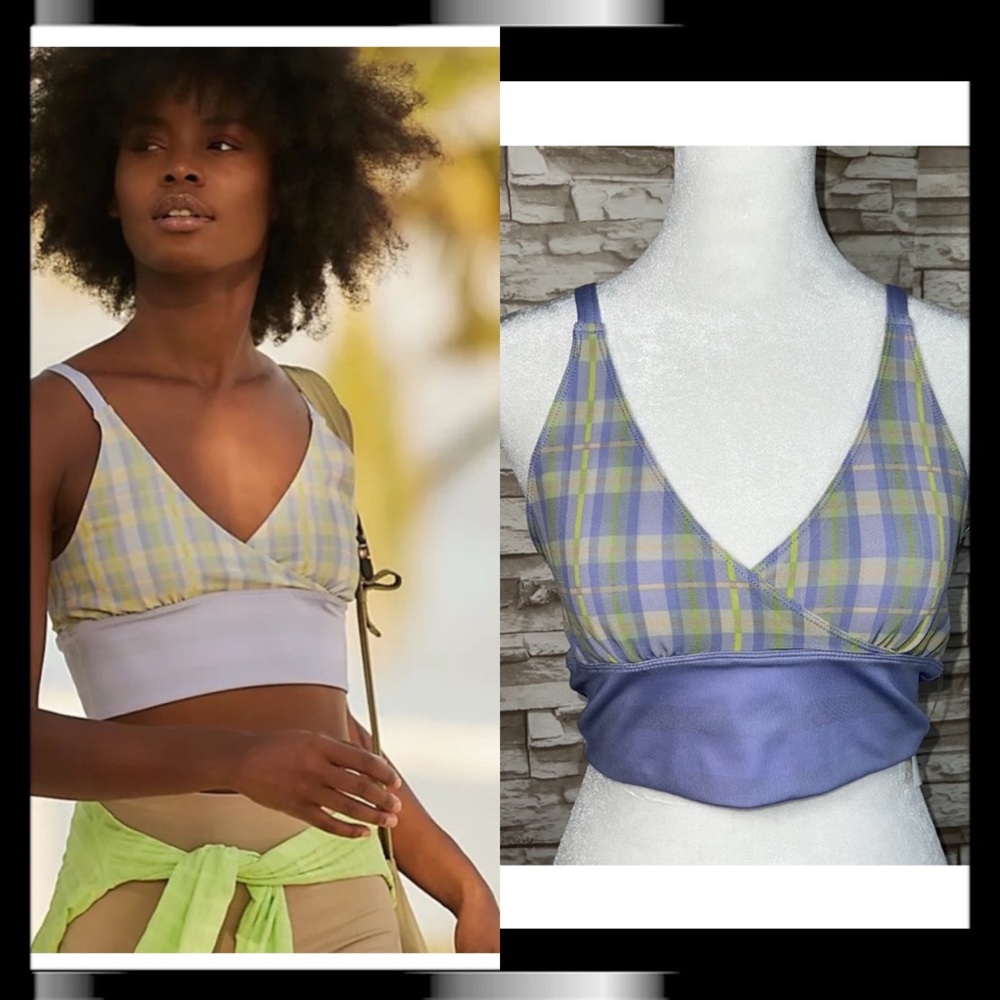 FREE PEOPLE MOVEMENT Sheer Luck Mesh plaid Sports Bra